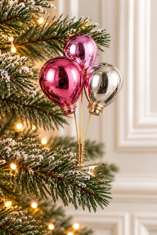 Bombka szklana baloniki na klipsie róż/srebro (551498)