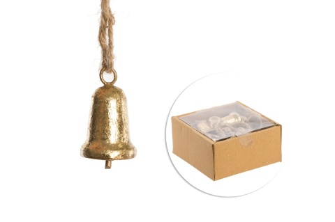 Dzwoneczek metalowy złoty na sznureczku (ART21478) h:4cm
