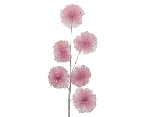 Gałazka 70cm z tiulowymi pomponami różowa (701835)