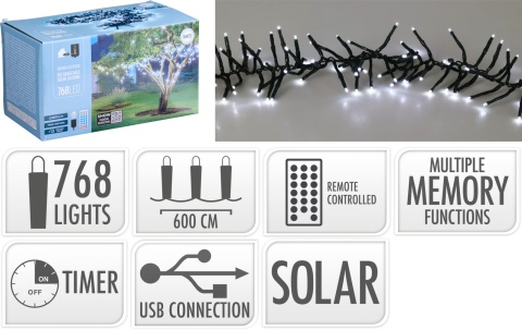 Girlanda solarna 768LED zimna 5,6m 13f. pilot+ USB (AEX100040)