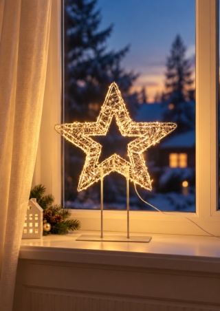 Gwiazda metalowa 50cm na podstawie 300LED ciepła/amber (AMZ143090)
