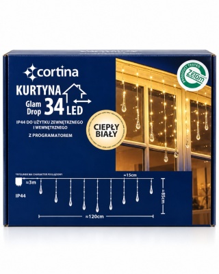 Kurtyna 34LED łezki ciepłe 120 x 65cm (3/26/YTL)
