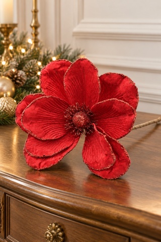Magnolia na piku bordo welur czerwony brokat (CV34196-5)