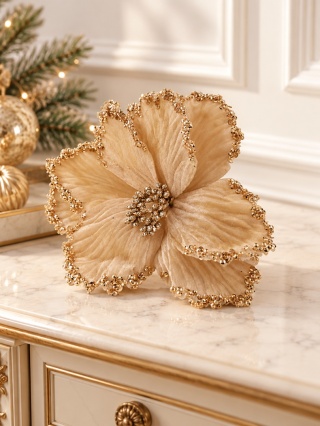 Magnolia welur beż złoty brokat (CV42979-MIX) h:30x20cm