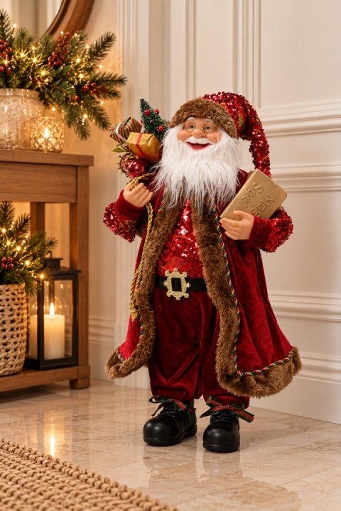 Mikołaj 30cm bordowy płaszcz welur cekiny (704344)