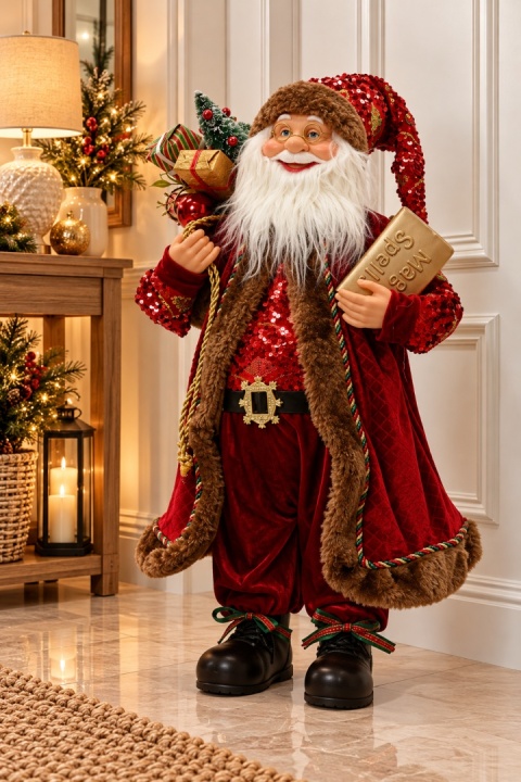 Mikołaj 60cm bordowy płaszcz welur cekiny (704346)