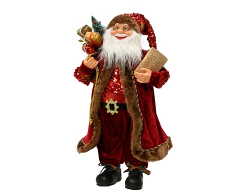 Mikołaj 60cm bordowy płaszcz welur cekiny (704346)