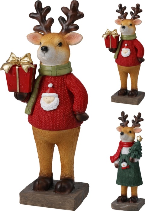 Pan Renifer stojący 25cm z choinką poliresin (554767)
